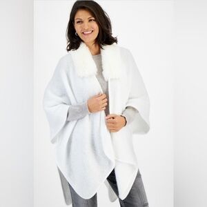 NWT From I.N.C. Women's Ivory Faux-Fur-Collar Topper Wrap, One Size